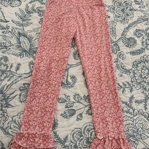 Bamboo Floral Ruffle Hem Pink Pants